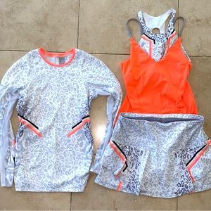 Lucky in love 3 piece tennis outfit . Medium skirt . Small tank. Small shirt.